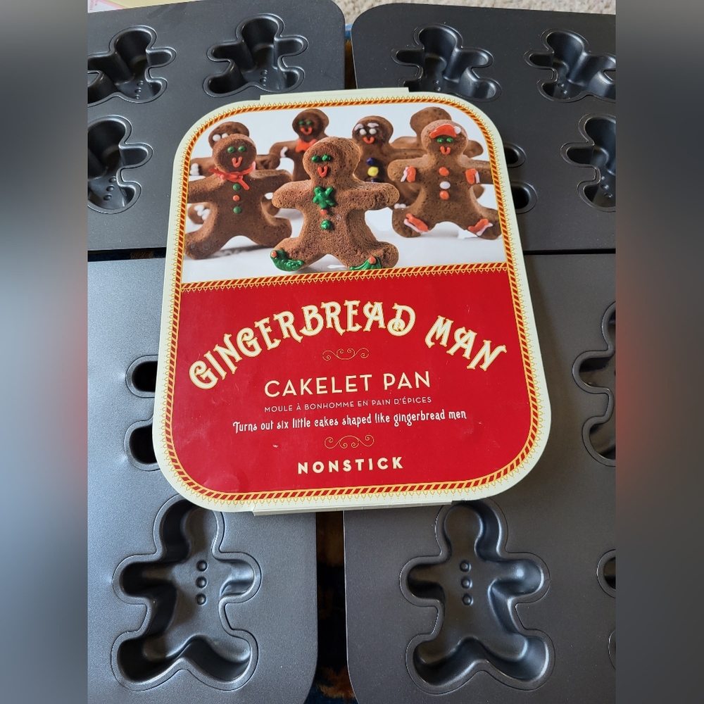 Four Williams-Sonoma Gingerbread Man Cakelet Pans by Chicago Metallic.
